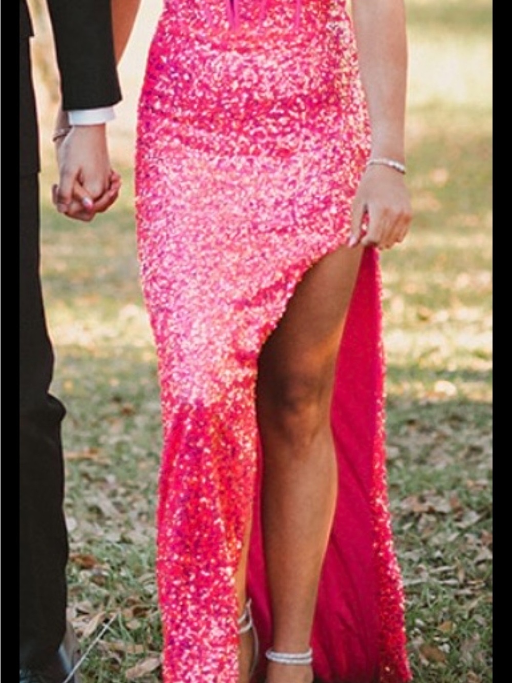 Sequin High-Slit Pink Women's Skirt